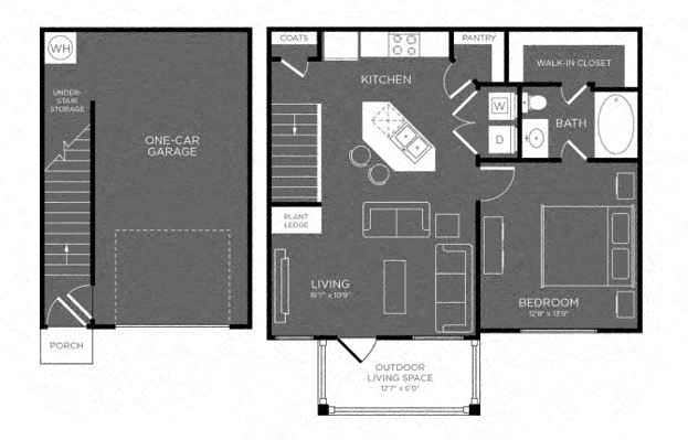 One Bed One Bath Floor Plan at Mansions Woodland, Texas